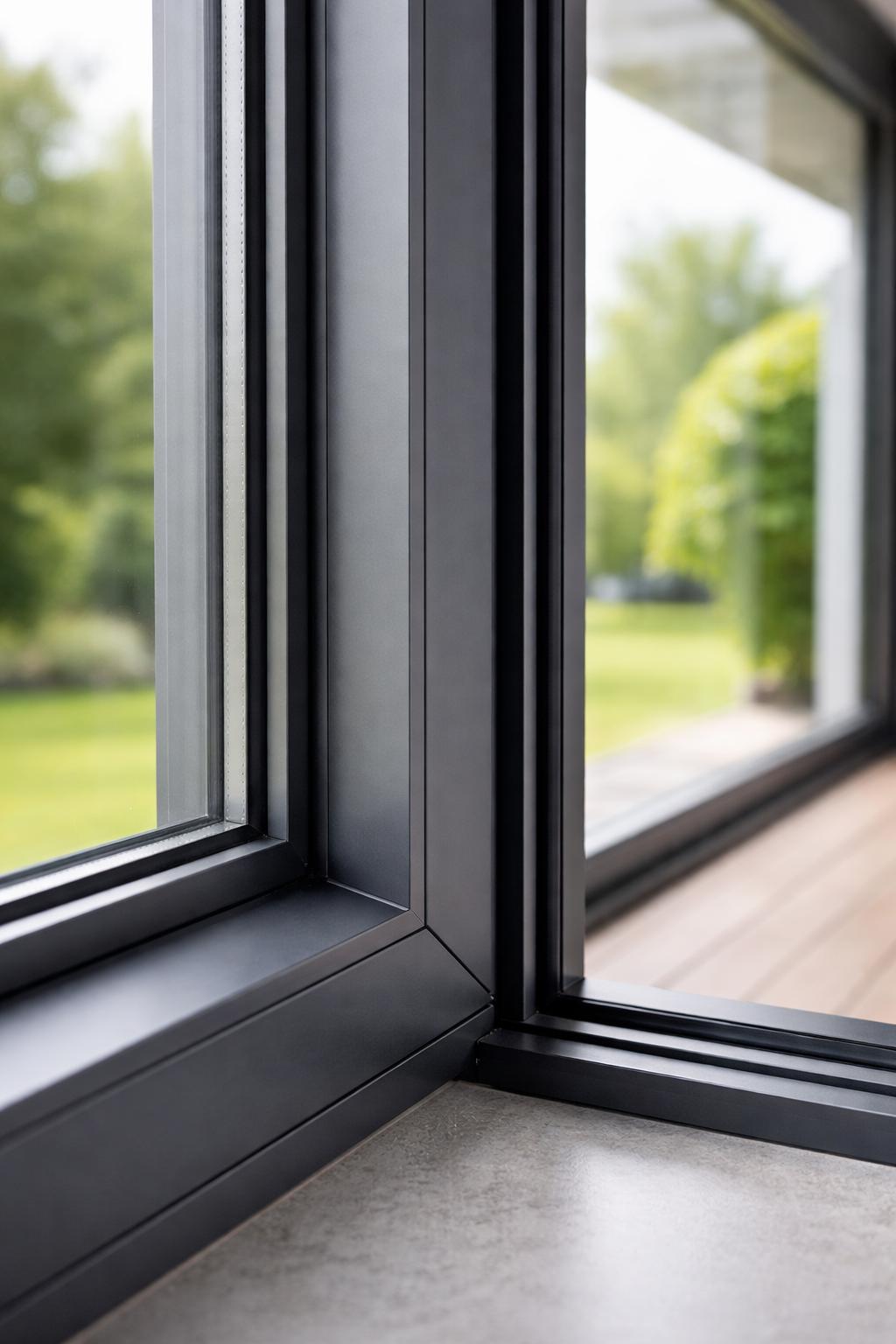 Détail de châssis aluminium moderne à Bruxelles avec profil fin et design élégant