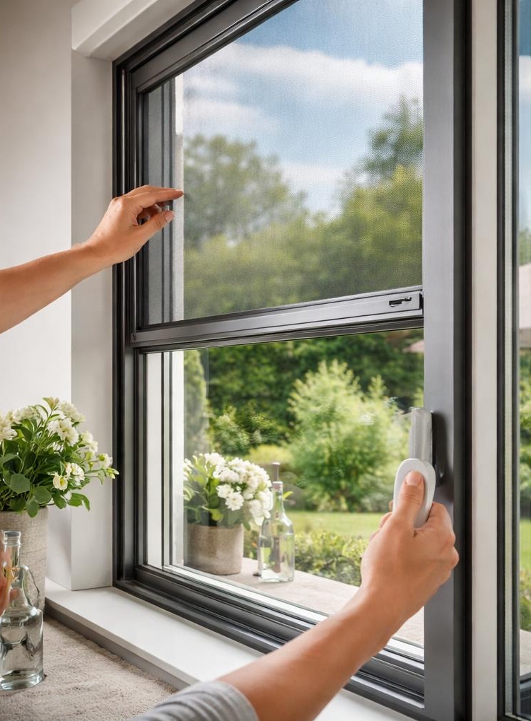 Détail de moustiquaire discrète et moderne installée à Bruxelles