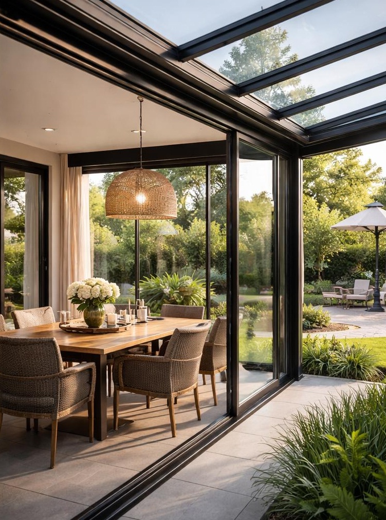 Véranda moderne à Bruxelles avec structure aluminium et espace lumineux haut de gamme